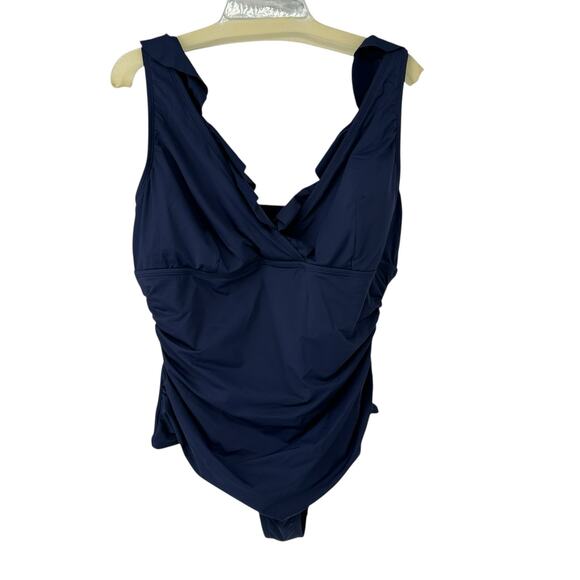 NEW Cupshe Blue X Iskra Ruffled V-Neck Tummy Control One Piece Plus Size 3X - Picture 1 of 9